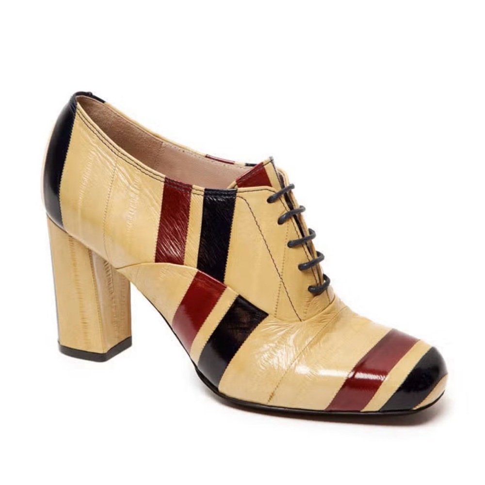 Dries Van Noten Cream, Dark Blue, and Red Striped Heels - Fall 2013